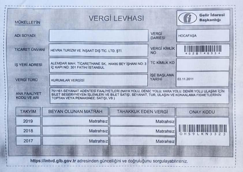 Official Tax Certificate